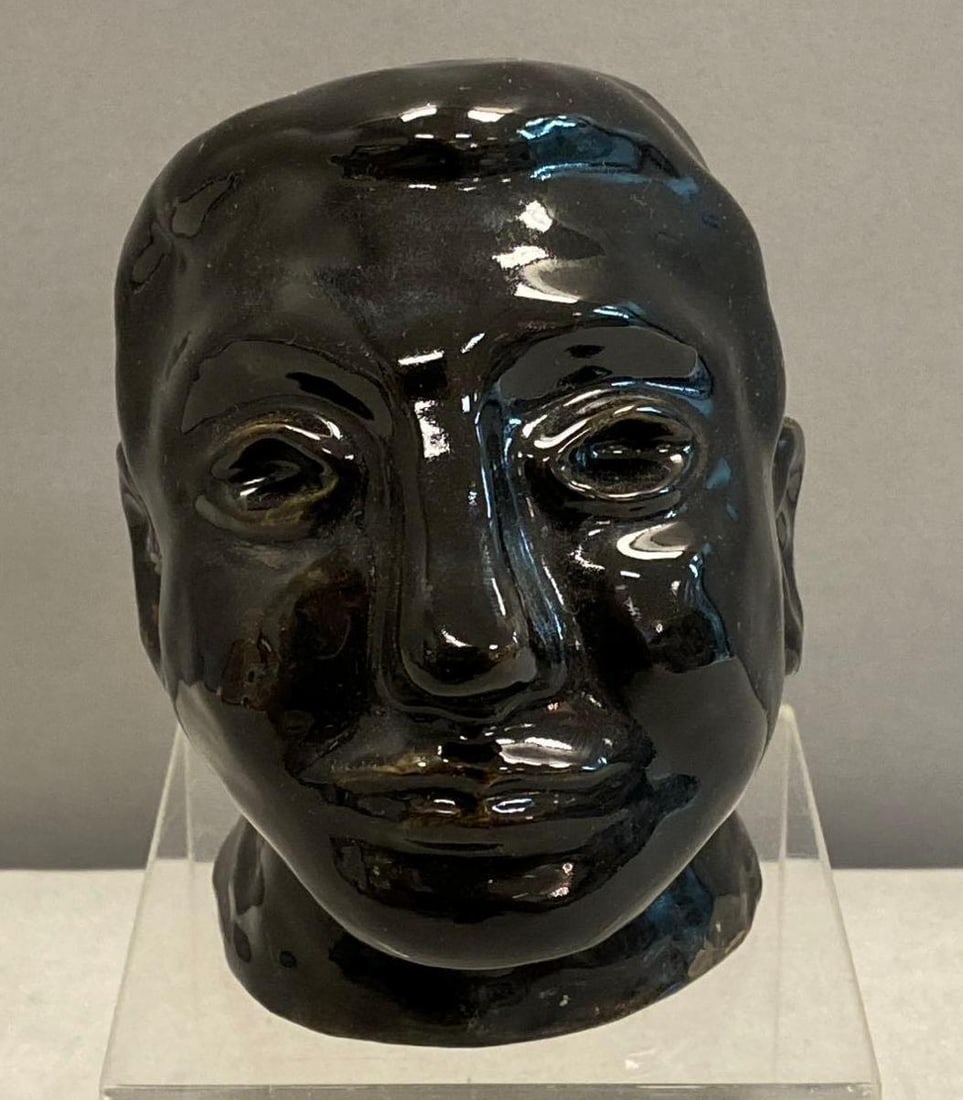 Art Deco Glazed Ceramic Sculpture Bust: Measures L 5 x W 3 inches. Stand not included.