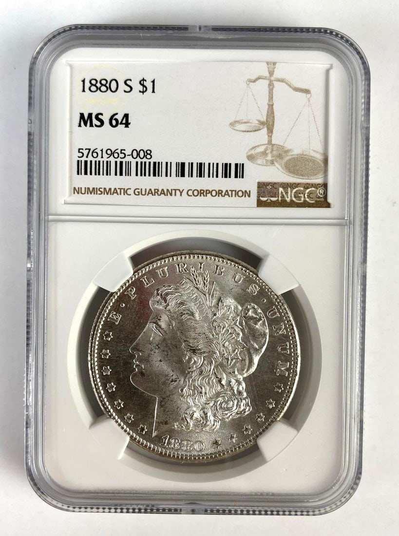 NGC Graded 1880-S US $1 Morgan Silver Dollar MS64: NGC Graded 1880-S US $1 Morgan Silver Dollar MS64