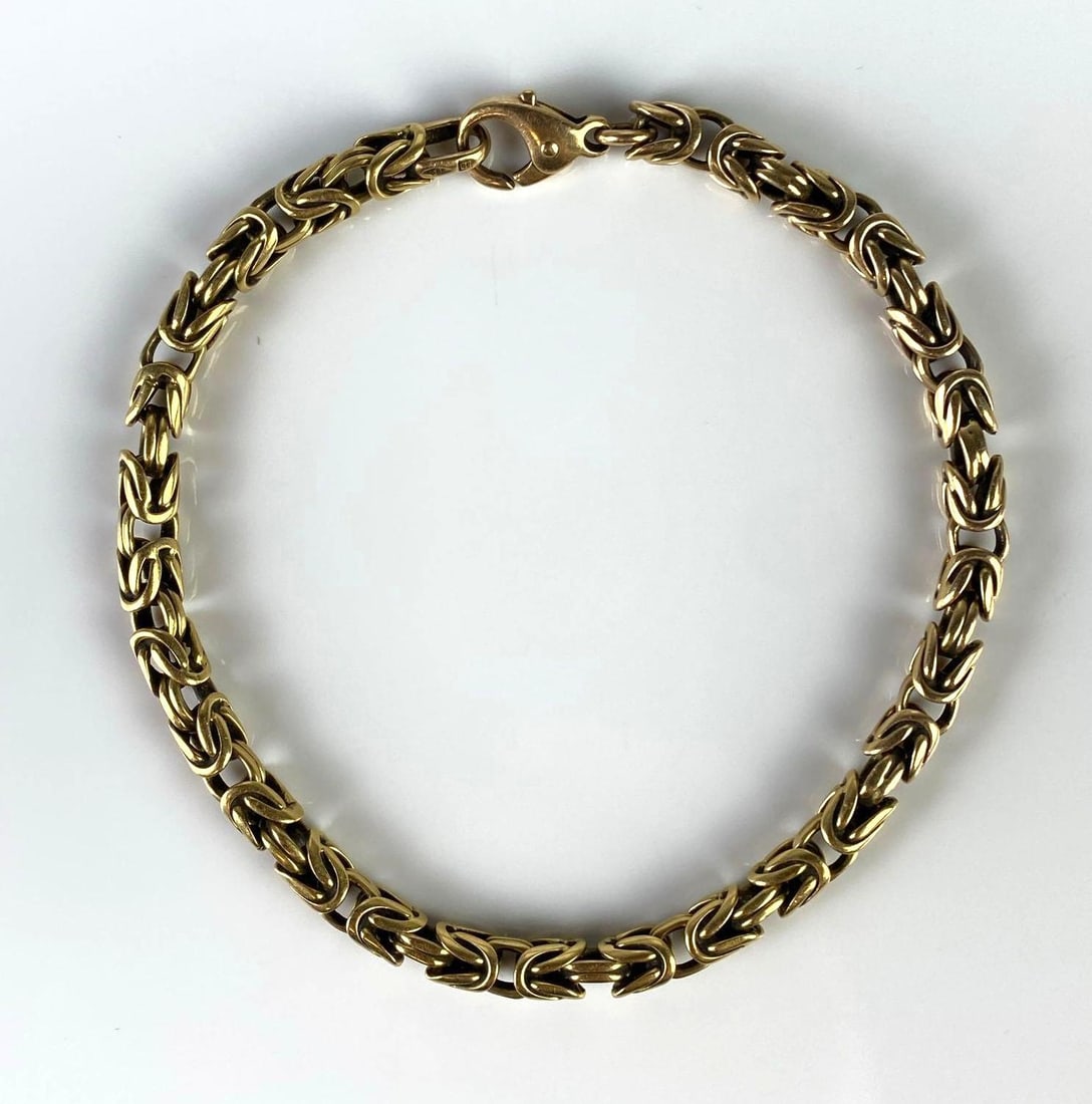 14K Gold Pepita Bysantine Link Bracelet: Total weight 25.5g, Measures 8 1/2 inches long.