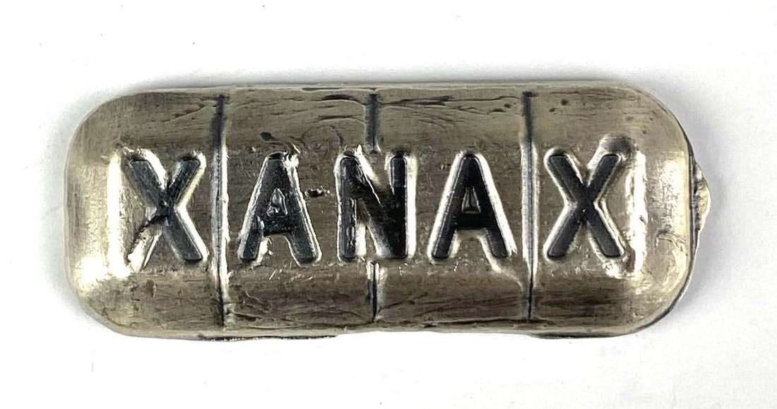 CPS Xanax 2 oz .999 Fine Silver Ingot/ Bar: CPS Xanax 2 oz .999 Fine Silver Ingot/ Bar
