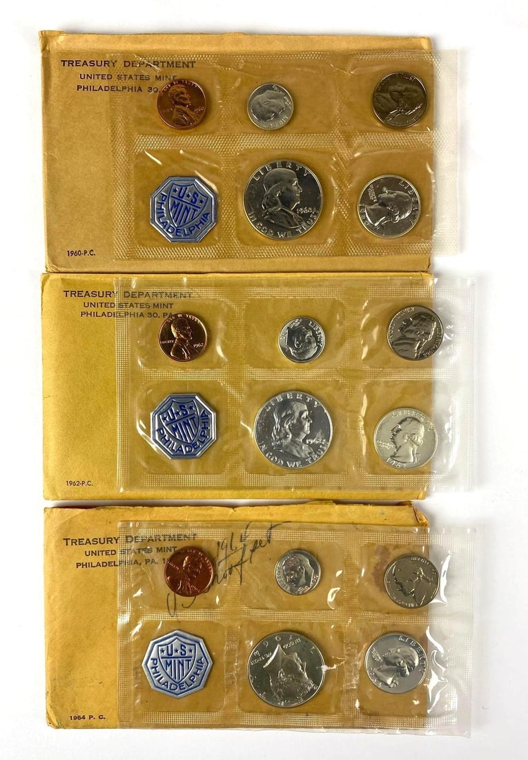 Group of 3 US Mint Philadelphia Coin Proof Sets: Includes years1960, 1962 and 1964.