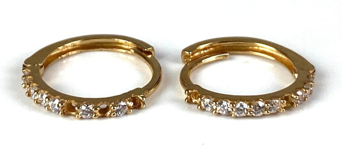 Pair of 14K Yellow Gold CZ Hoop Earrings (1 of 2)