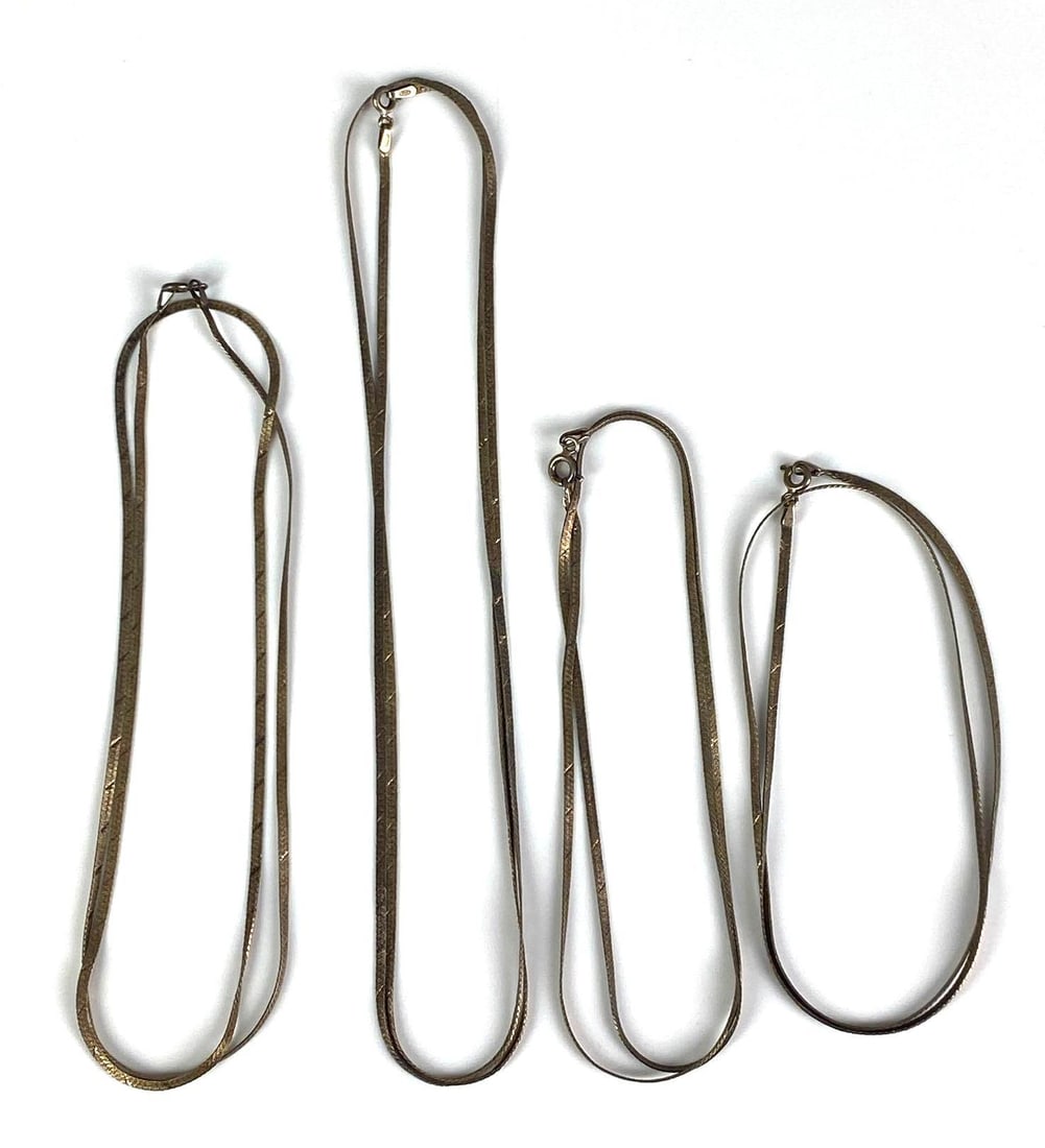 Group of 4 Sterling Silver Herringbone Necklaces: Longest measures 29” in length