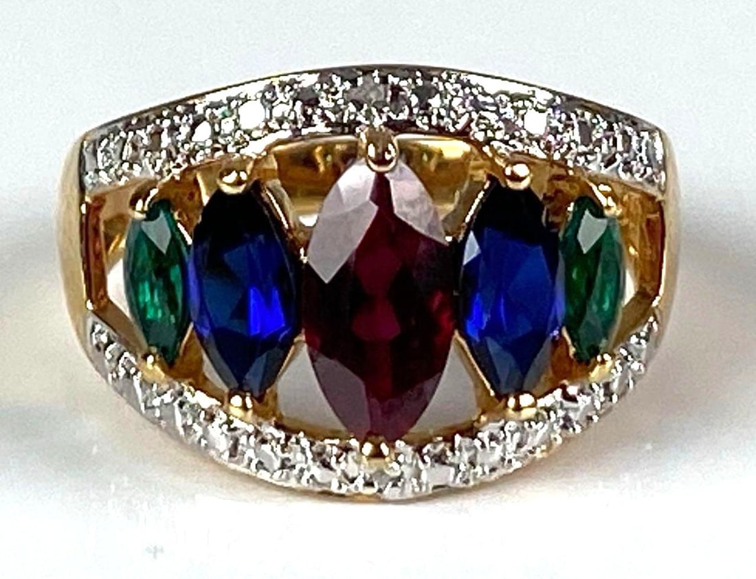 Gold Plated Sterling Silver Multi-Gem Ring (1 of 4)