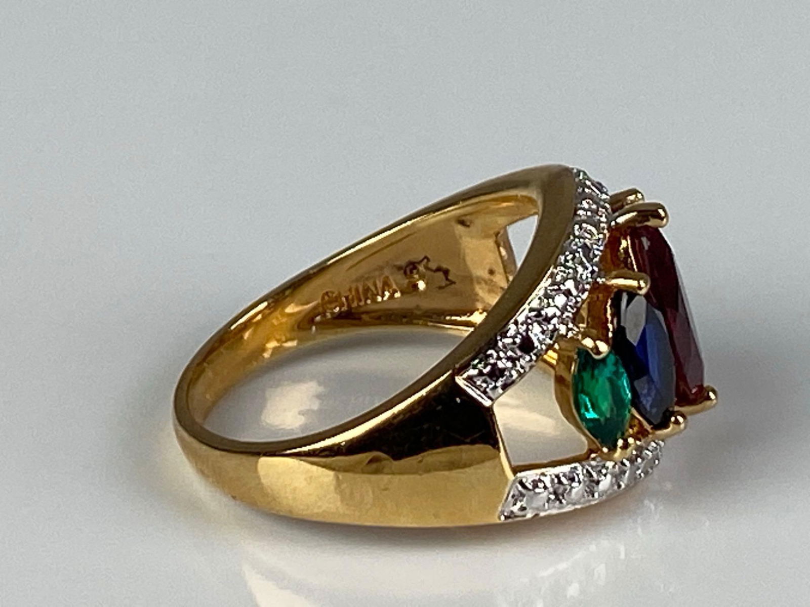Gold Plated Sterling Silver Multi-Gem Ring - 4