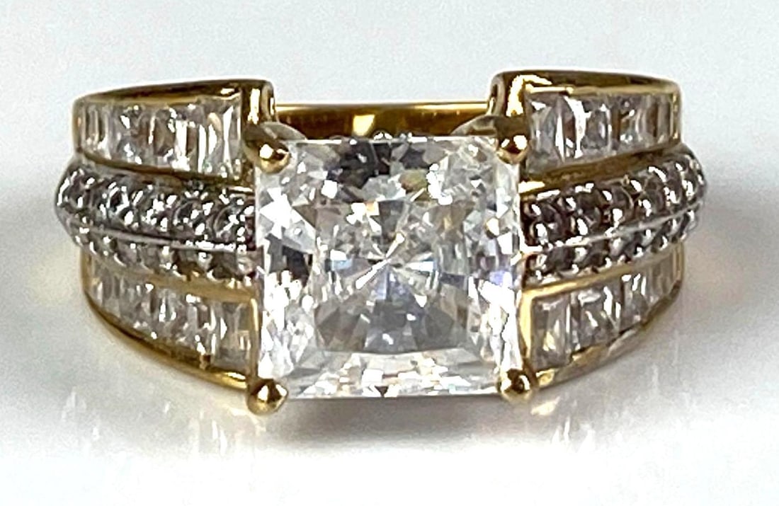 Thai Signed Gold Plates Sterling Silver CZ Ring: Size 9