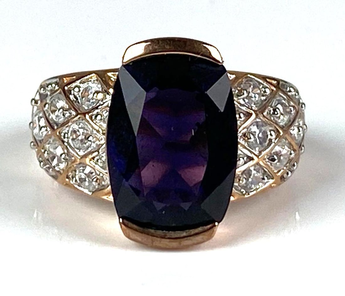 Signed Gold Plates Sterling Silver CZ Ring: Made in China, size 9