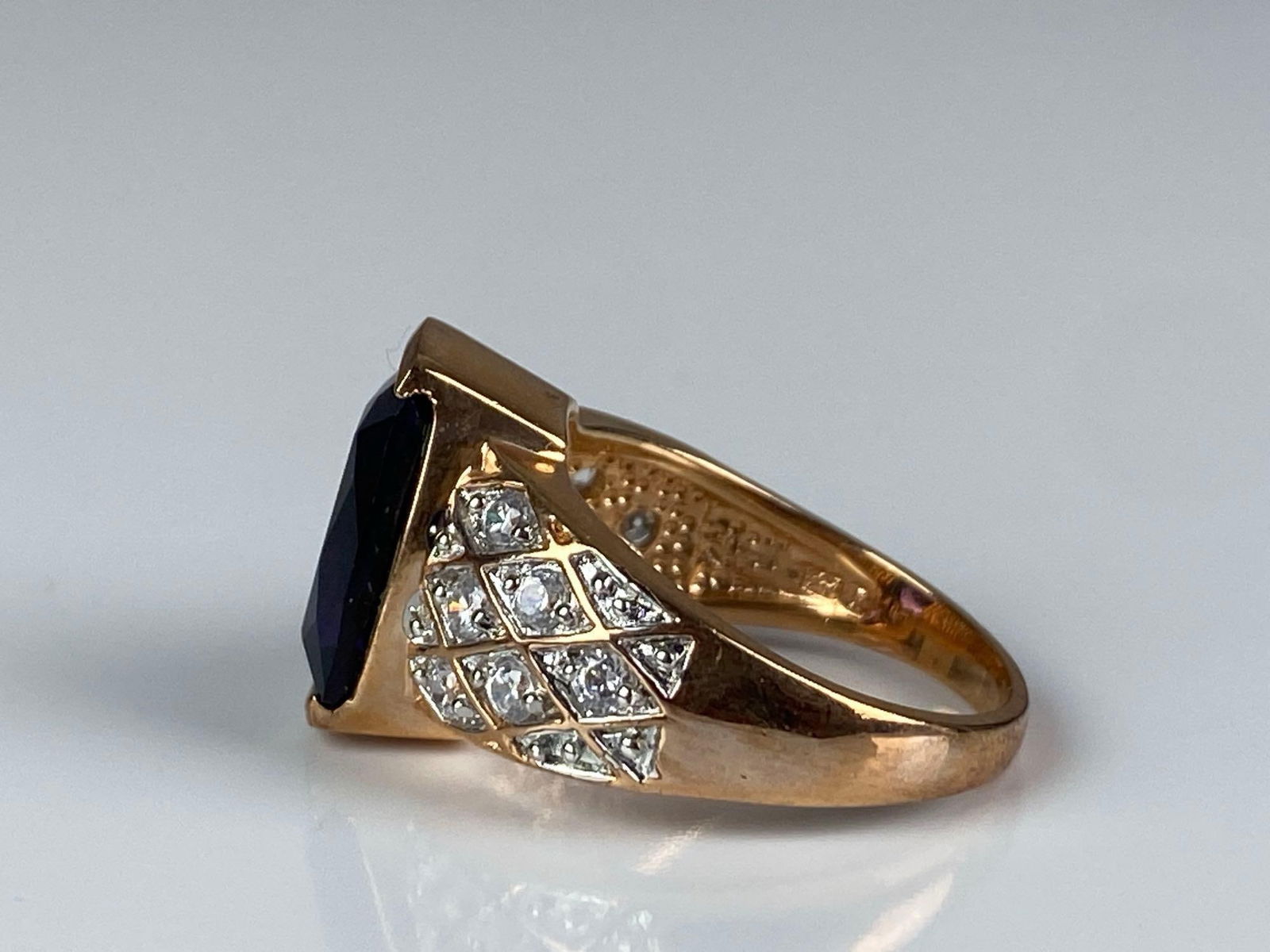 Signed Gold Plates Sterling Silver CZ Ring - 2