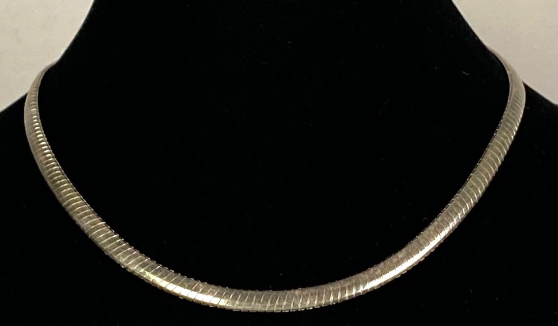Signed Milor Italian Sterling Silver Flat Snake Chain Necklace: Measures 18” in length