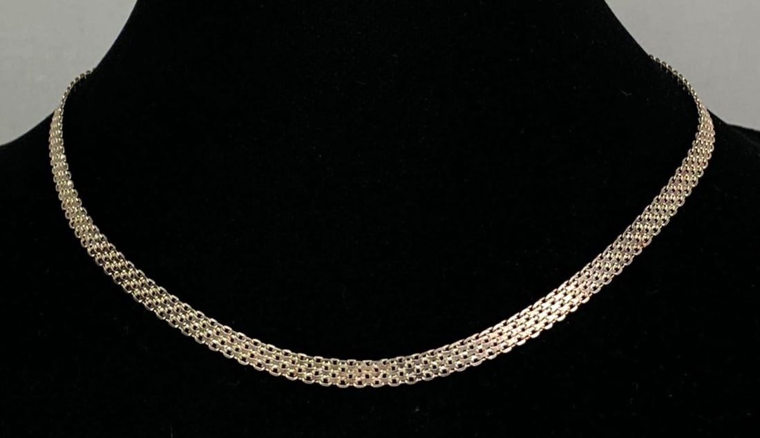 Signed CI Italian Mesh Link Sterling Silver: Measures 18” in length