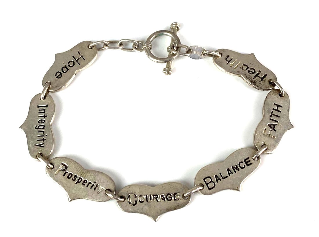 Peruvian Sterling Silver Inspirational Heart Bracelet: Measures 8” in length