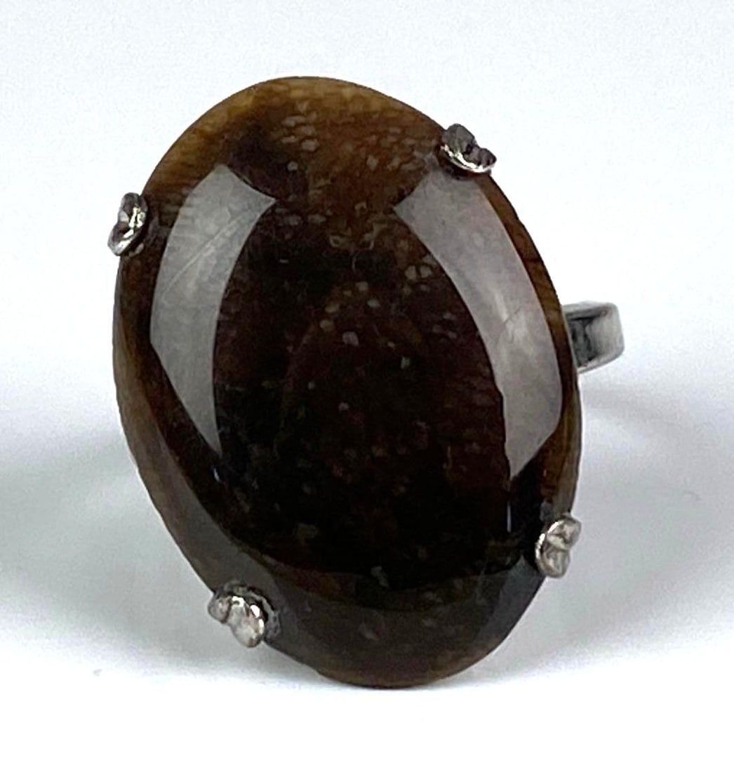 Sterling Silver Brown Agate Ring: Size 8