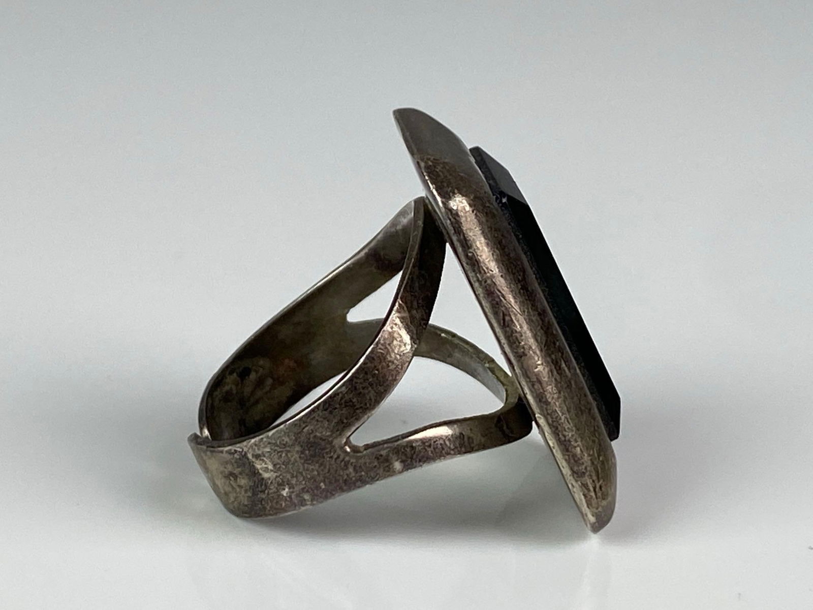 Signed Mexican Sterling Silver Onyx Ring - 4