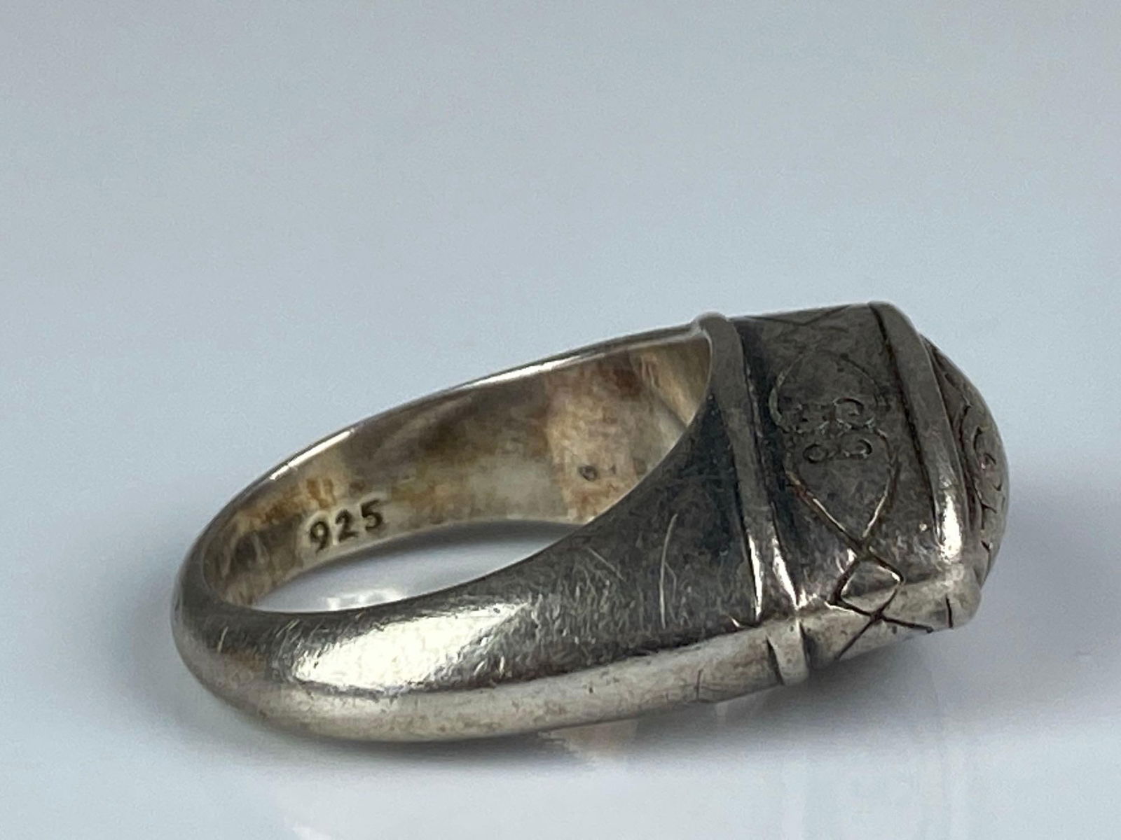 Signed Sterling Silver Engraved Ring - 4