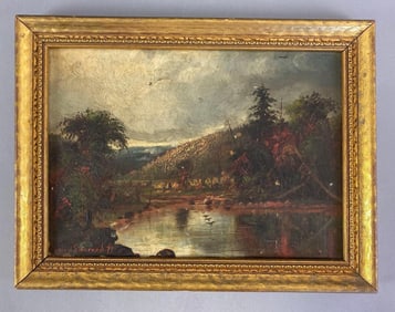 1873 Harry Learned Signed Fall River Oil on Canvas Painting