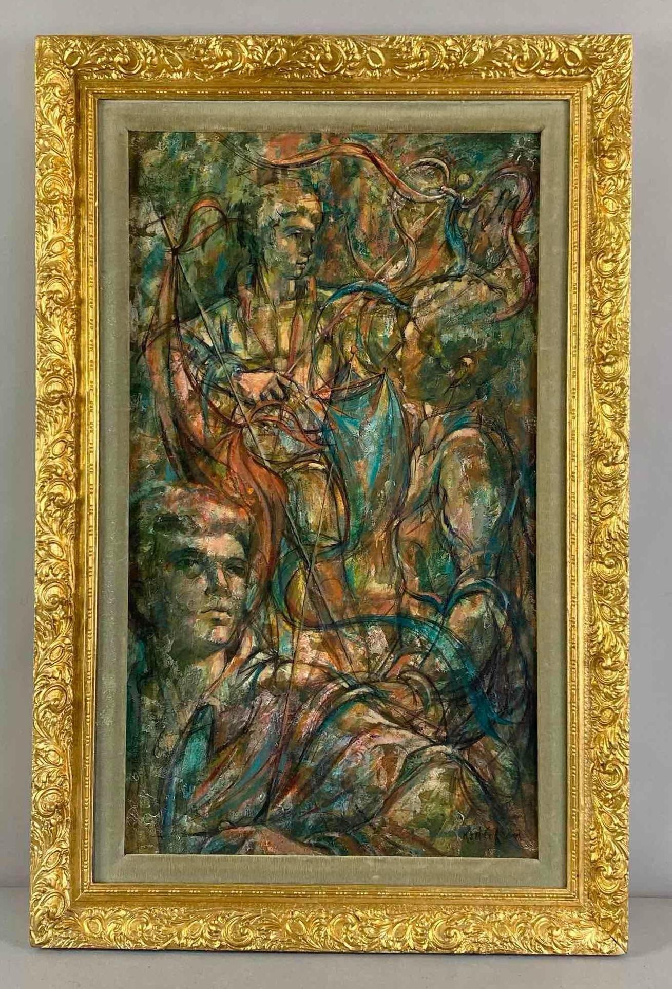 Signed Memories Abstract Oil Giclée On Board: artist signature on bottom right corner, frame measures 29” H x 19” W, board measures 24” H x 14” W