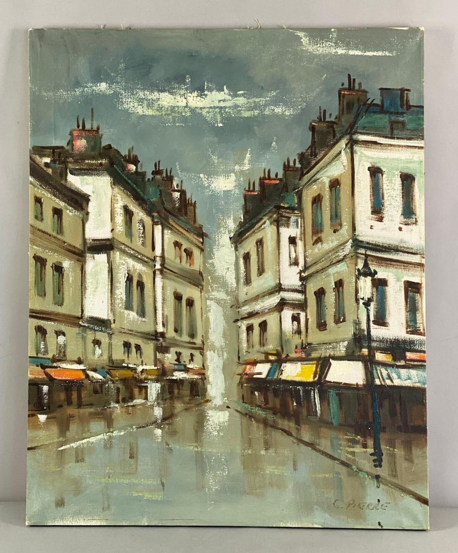 Signed Paris Street Oil on Canvas Painting: artist signature on bottom right corner, measures 30” H x 24” W