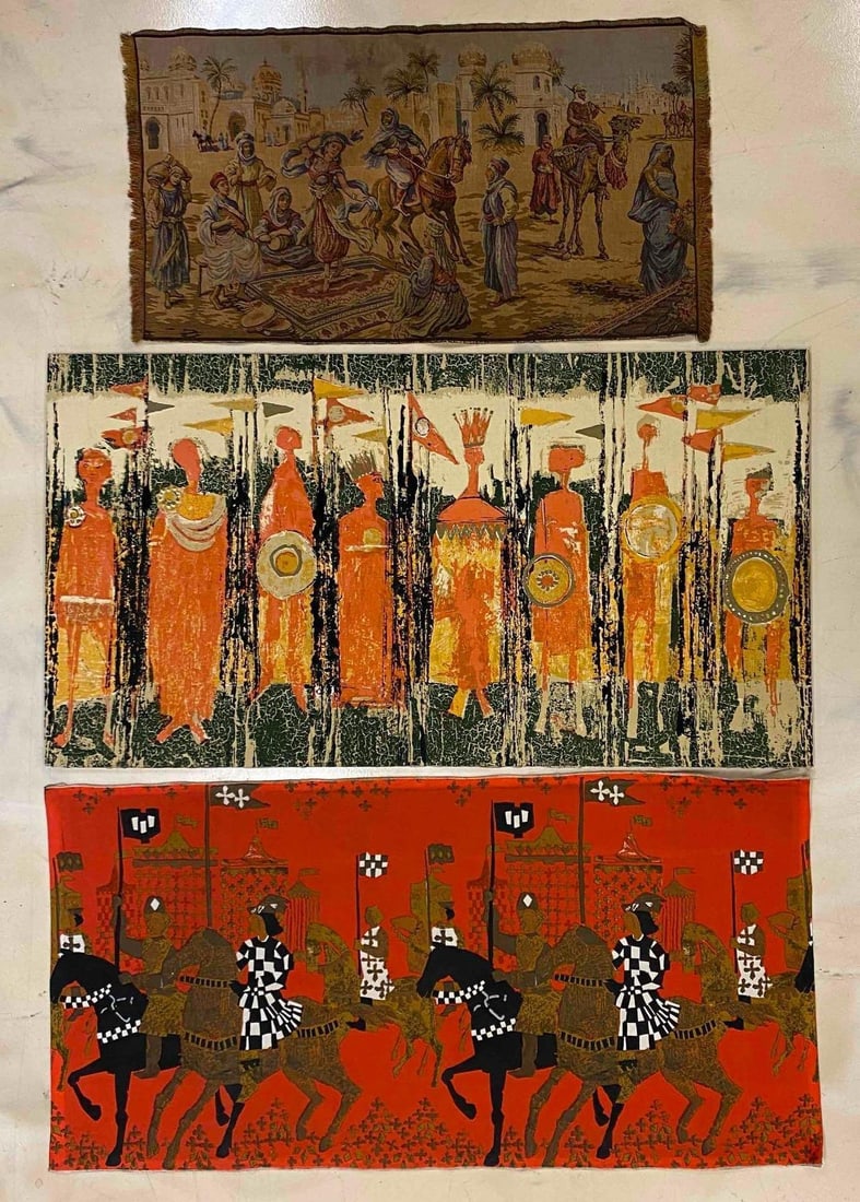 Group of 3 Vintage European Woven Tapestries: Largest measures 23” H x 46” W