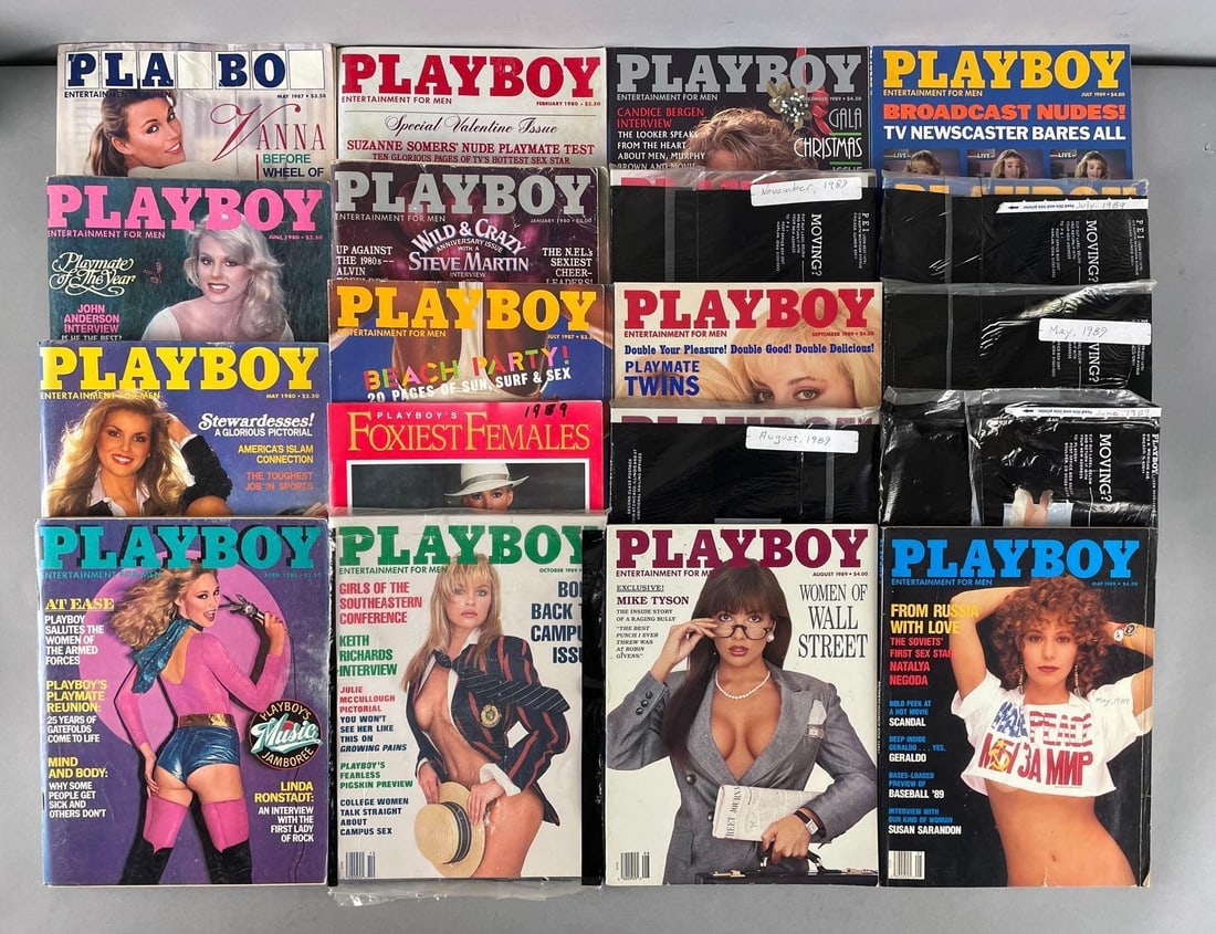 Group of 1980s Playboy Magazines: Includes some sealed in shipping cover