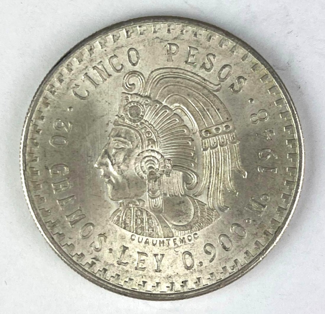 1948 Mexico 5 Peso Cuauhtemoc 30 Grams 999 Silver coin: 1948 Mexico 5 Peso Cuauhtemoc 30 Grams 999 Silver coin