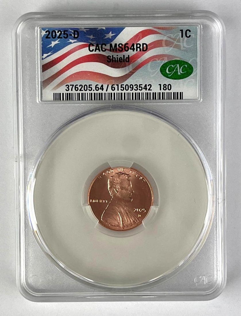 2025 D US Lincoln Head Shield Cent CAC MS64 RD: 2025 D US Lincoln Head Shield Cent CAC MS64 RD