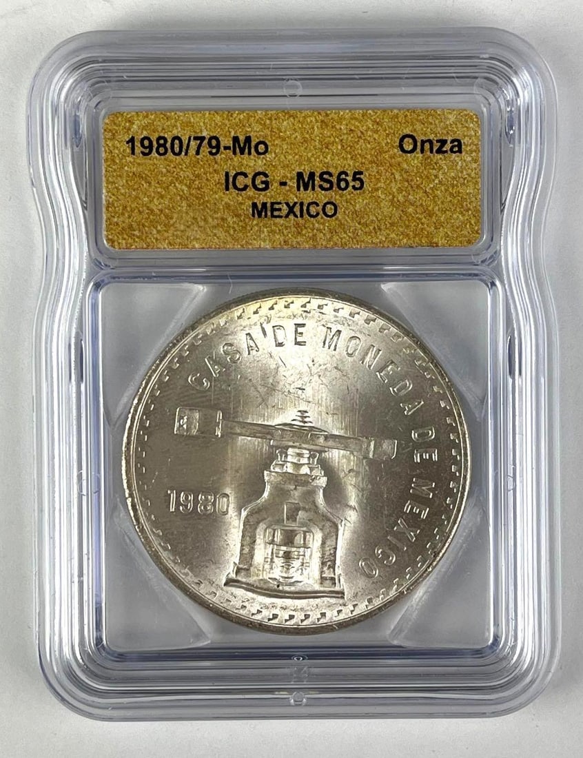 1980/79 Mexico Balanced Scale 1 Onza 1 oz .999 Silver ICG MS65: 1980/79 Mexico Balanced Scale 1 Onza 1 oz .999 Silver ICG MS65
