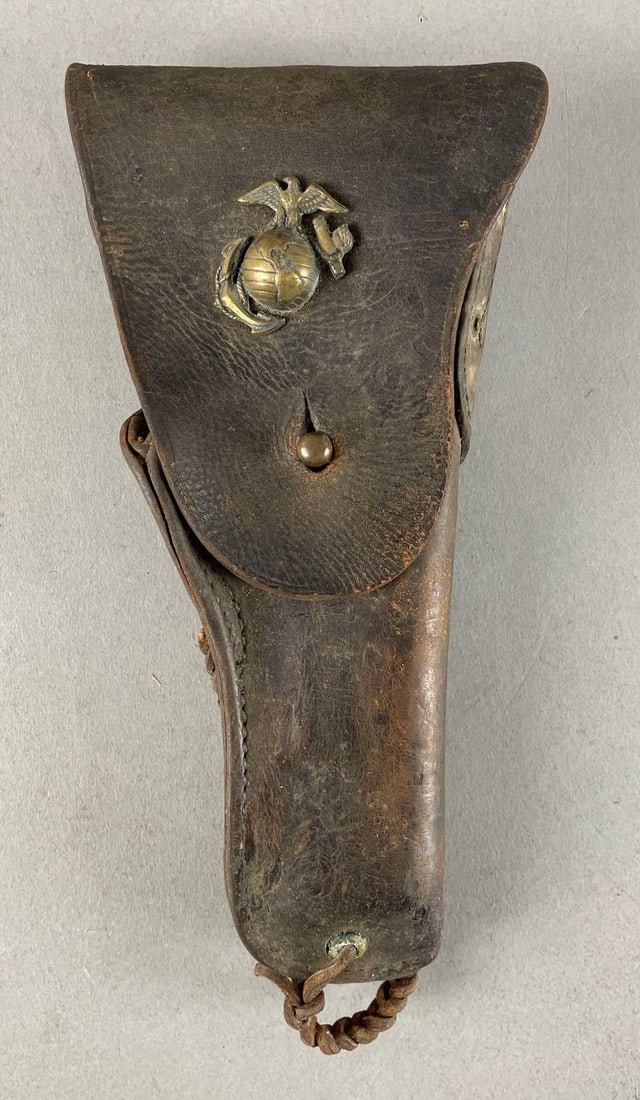 Identified WW2 U.S. Marine Corps Leather Holster: Identified Gerald Bissing, measures 10" x 5"