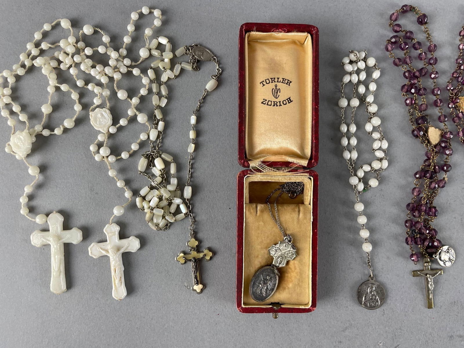 Group of Vintage Rosaries: Includes devotional medals, pendants