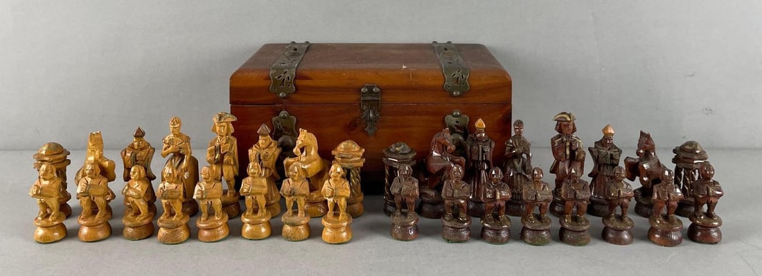 Set of Vintage Carved Wood Chess Pieces (1 of 4)