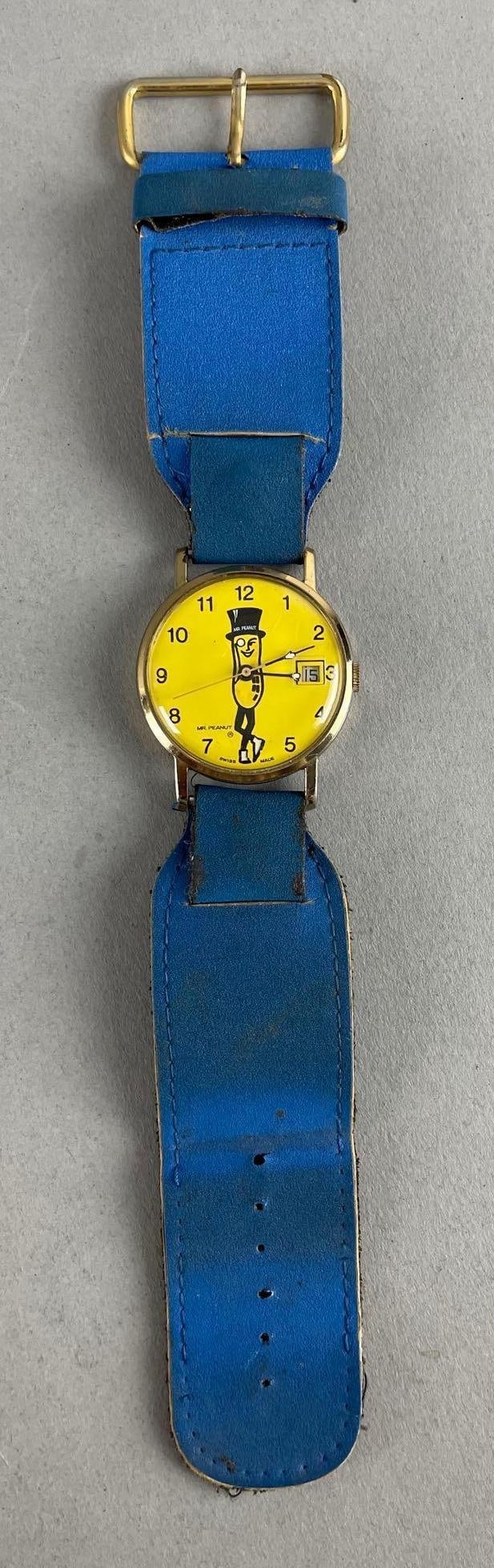 Vintage Mr. Peanut Swiss Made Advertising Wristwatch: Working condition, measures 8 3/4"