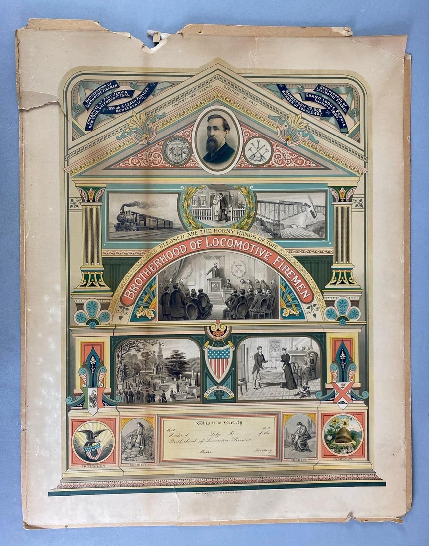 1895 Brotherhood of Locomotive Firemen Unmarked Certificate (1 of 4)