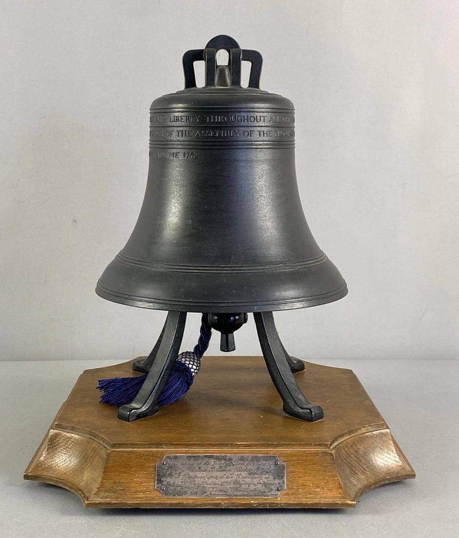 1976 Replica of The Liberty Bell: Features Silver Plaques, measures 15” H x 13” W x 13” D