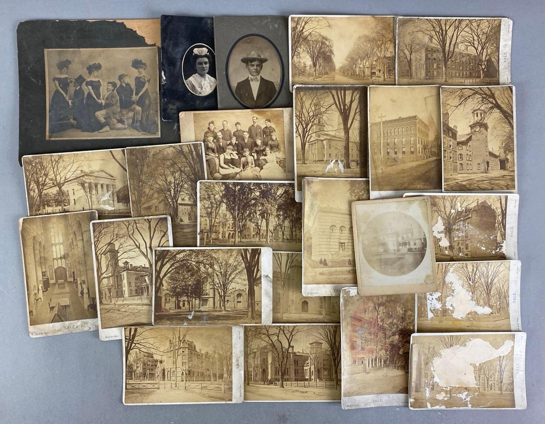 Group of Antique Yale College Photograohs: features groups, street views, interiors and more, largest measures 8” H x 9” W