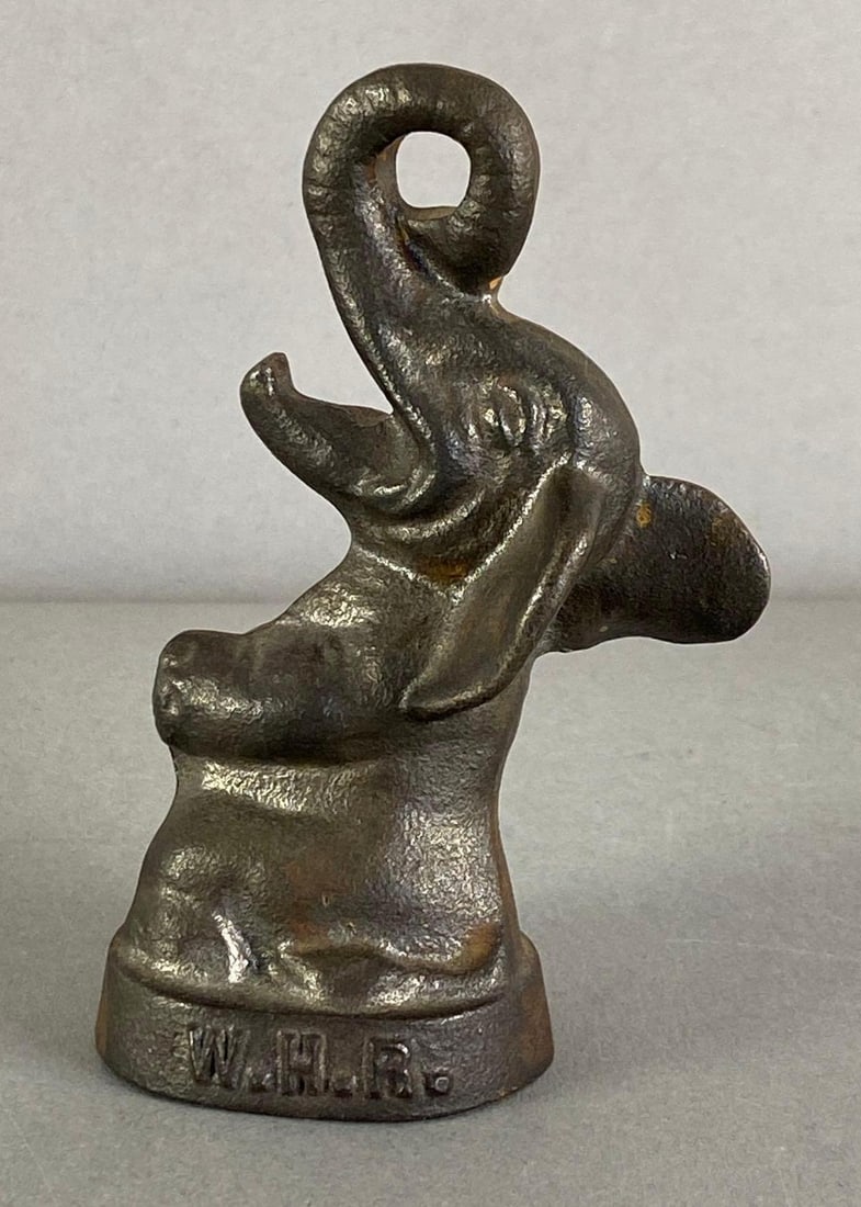 Vintage Cast Iron WHR Figural Laughing Elephant Bottle Opener: Measures 4” H x 2 1/2” W x 1 1/2” D