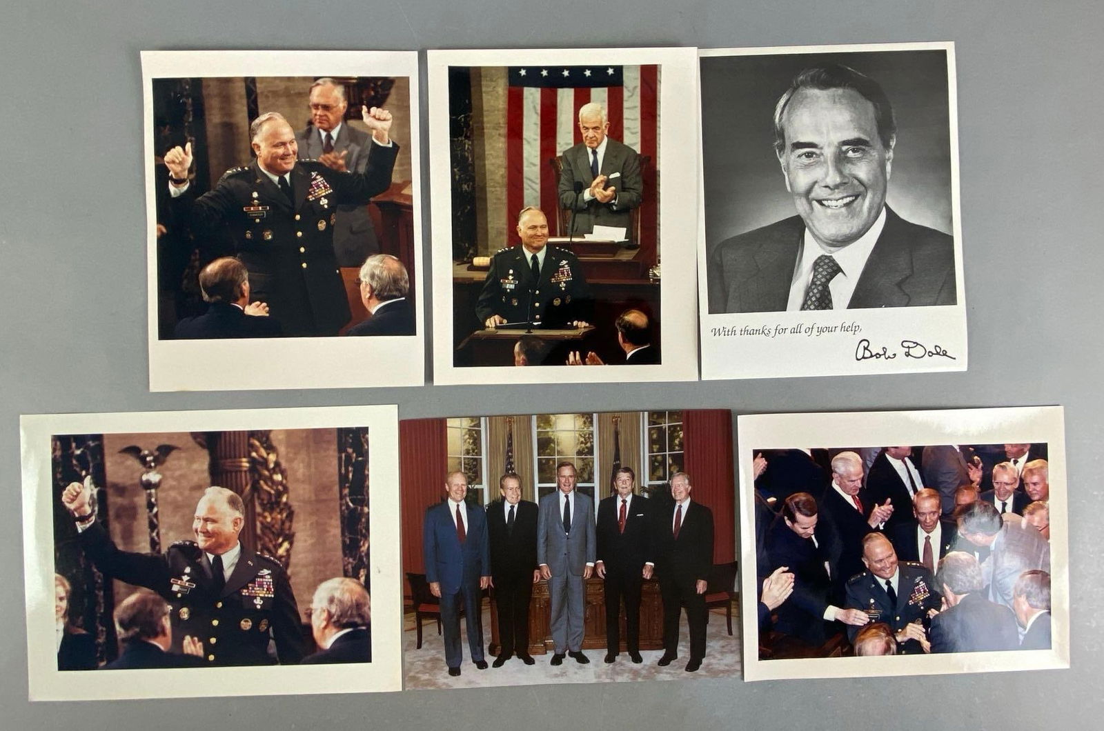 Group of 6 US Political Photographs: Includes Ronald Reagan, Bob Dale, General Norman Schwarzkopf and more, Largest measures 10” H x 8” W