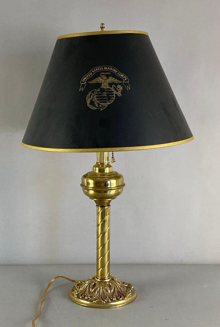 USMC Lt Edmund B Thornton Commemorative Table Lamp: In working condition, brass base, measures 22” H x 14” W x 14” D