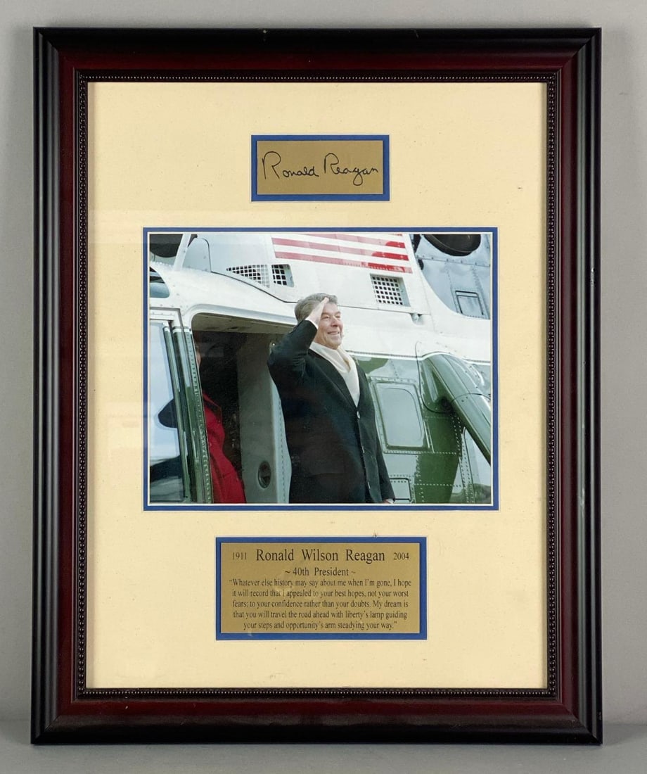 US President Ronald Reagan Commemorative Farwell Address: Features facsimile signature, Frame measures 19 1/2” H x 15 1/2” W