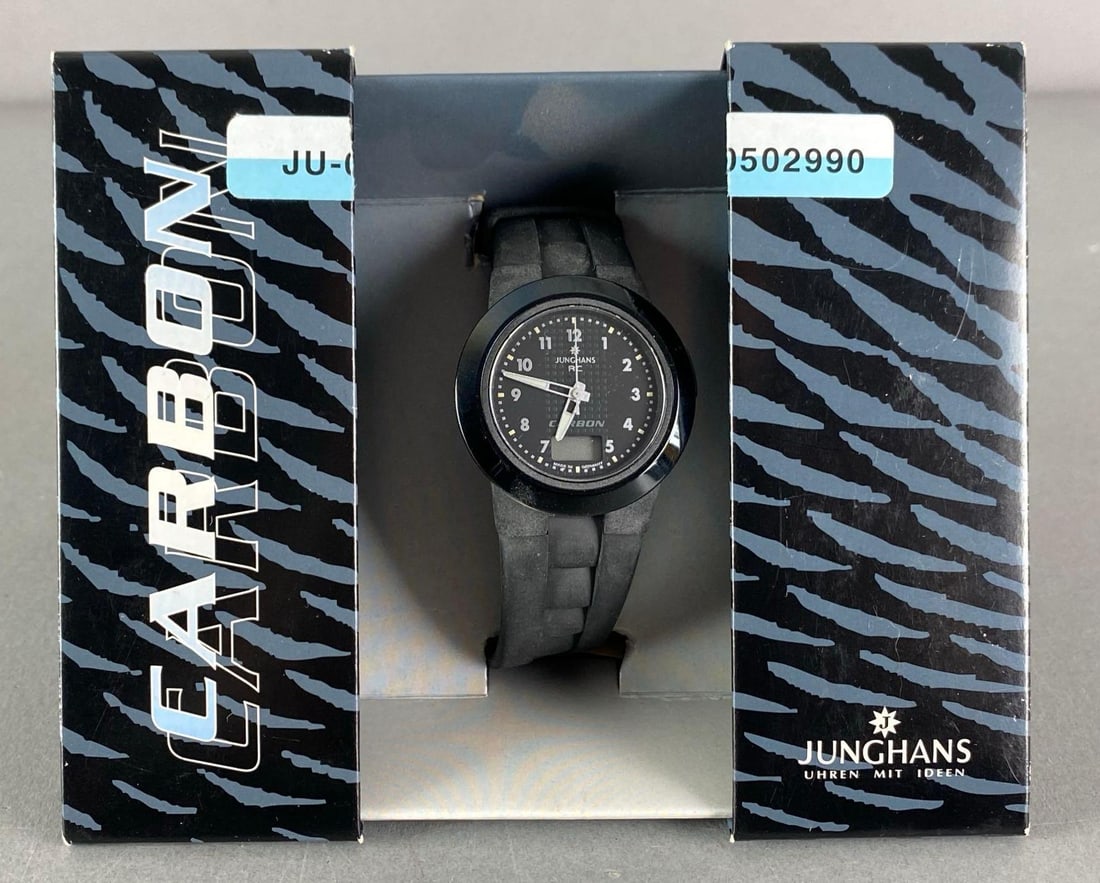 Jungchans RC Carbon Atomic Wristwatch: Made in Germany, Untested, in original box with paperwork, Watch measures 10” in length