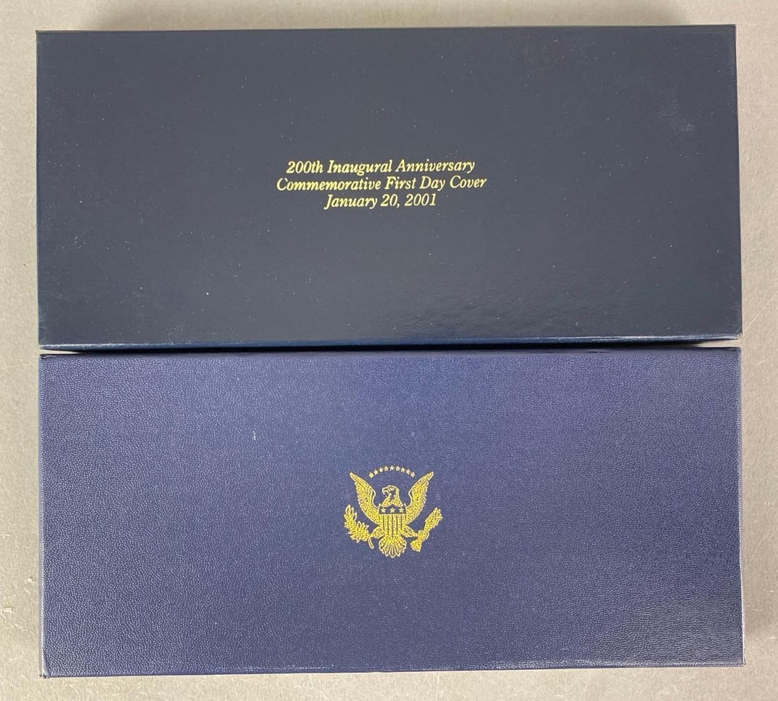 Group of 2 LE The Morgan Mint George W Bush Inaugural Items: Inclufed First Day cover with 2000 Nickel and Inauguration Commemorative Cover with copper medal, in original boxes with COAs