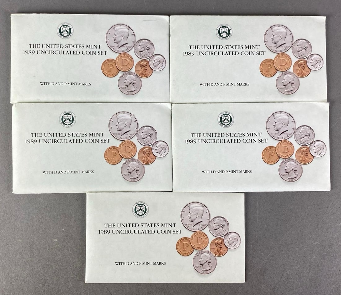 Group of 5 1989 US Mint Uncirculated Proof Sets (1 of 2)
