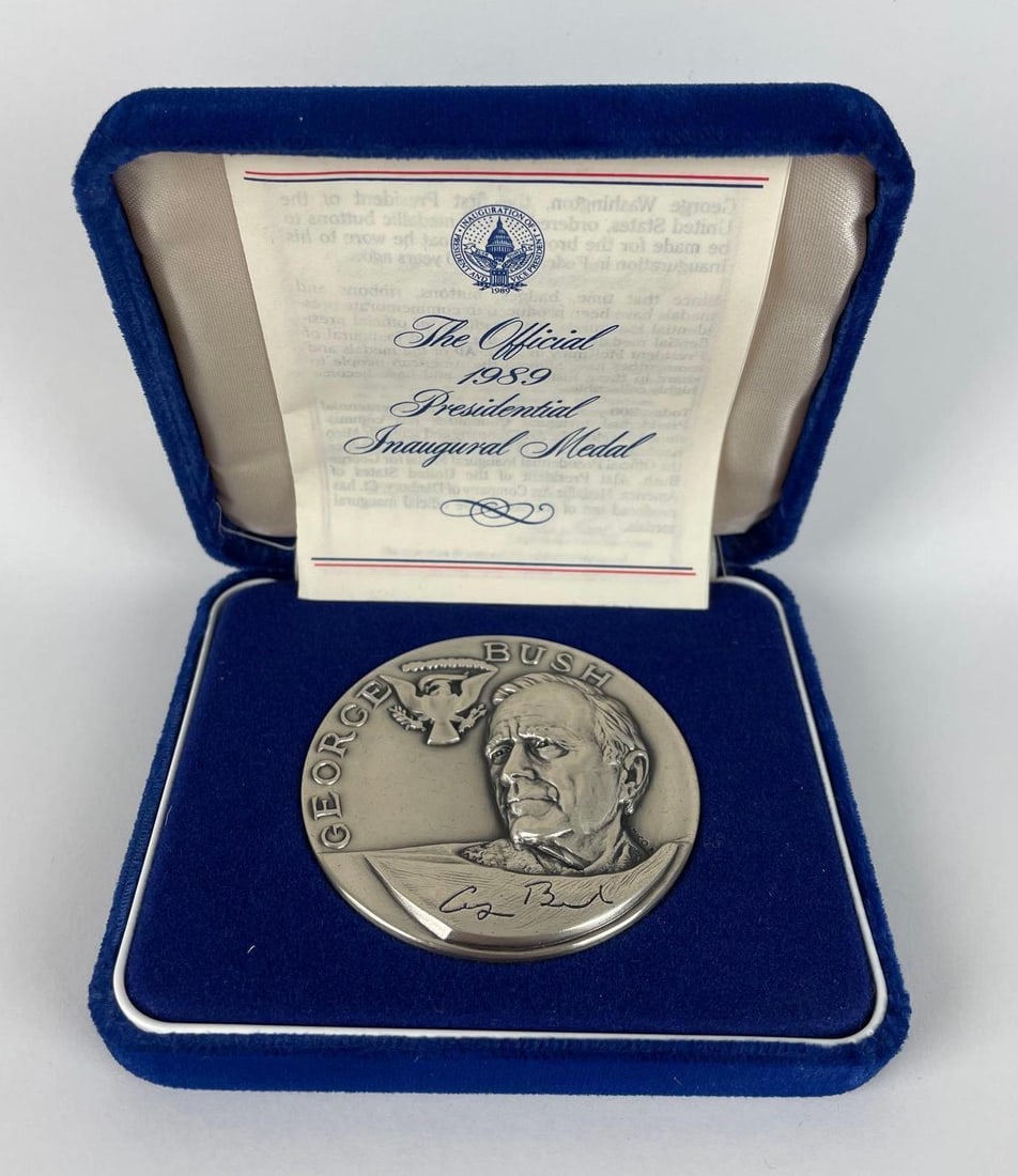 1989 5 oz. .999 Fine Silver Official Presidential Inauguration Medal: George HW Bush, Medallic art co. Original packaging with COA