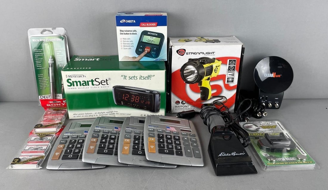 Group of Electronics: Includes led spotlight, calculators, alarm clock