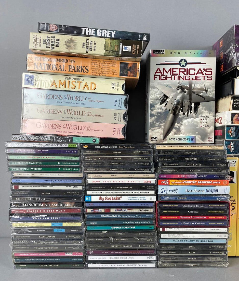 Group of CDs and VHS Tapes: Includes movies, Christmas, classical music