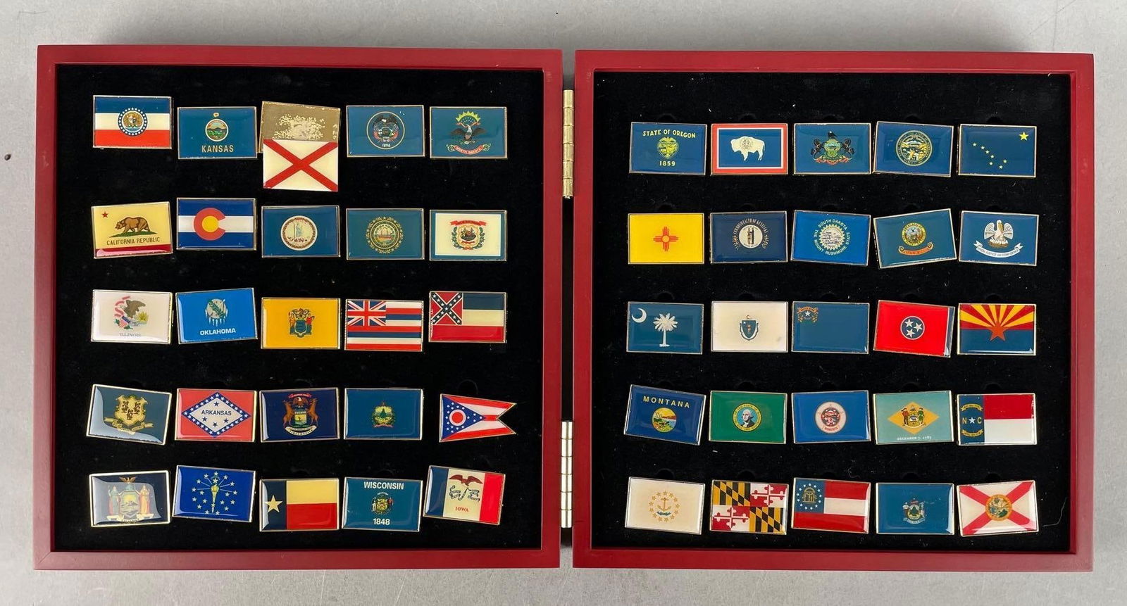 Willabee and Ward Enameled State Flag Pin Collection: Display case measures 2 3/4" x 10" x 10"