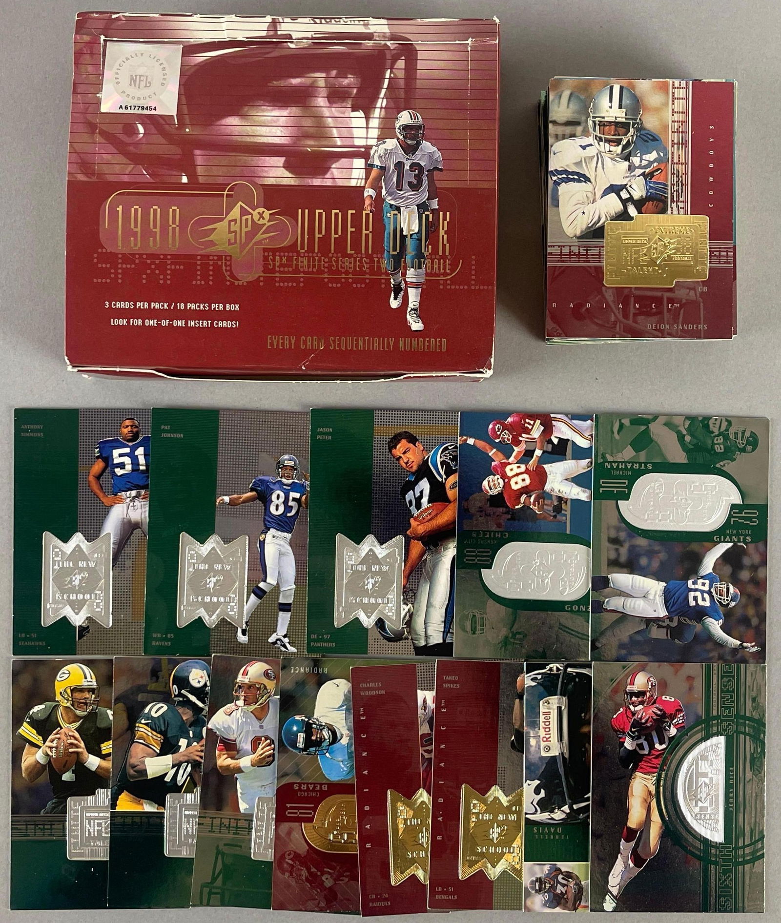 55 - 1998 Upper Deck SPX Football Cards: All cards are serial numbered to 10,000 or less, Full of HOF, Stars, and Rookies