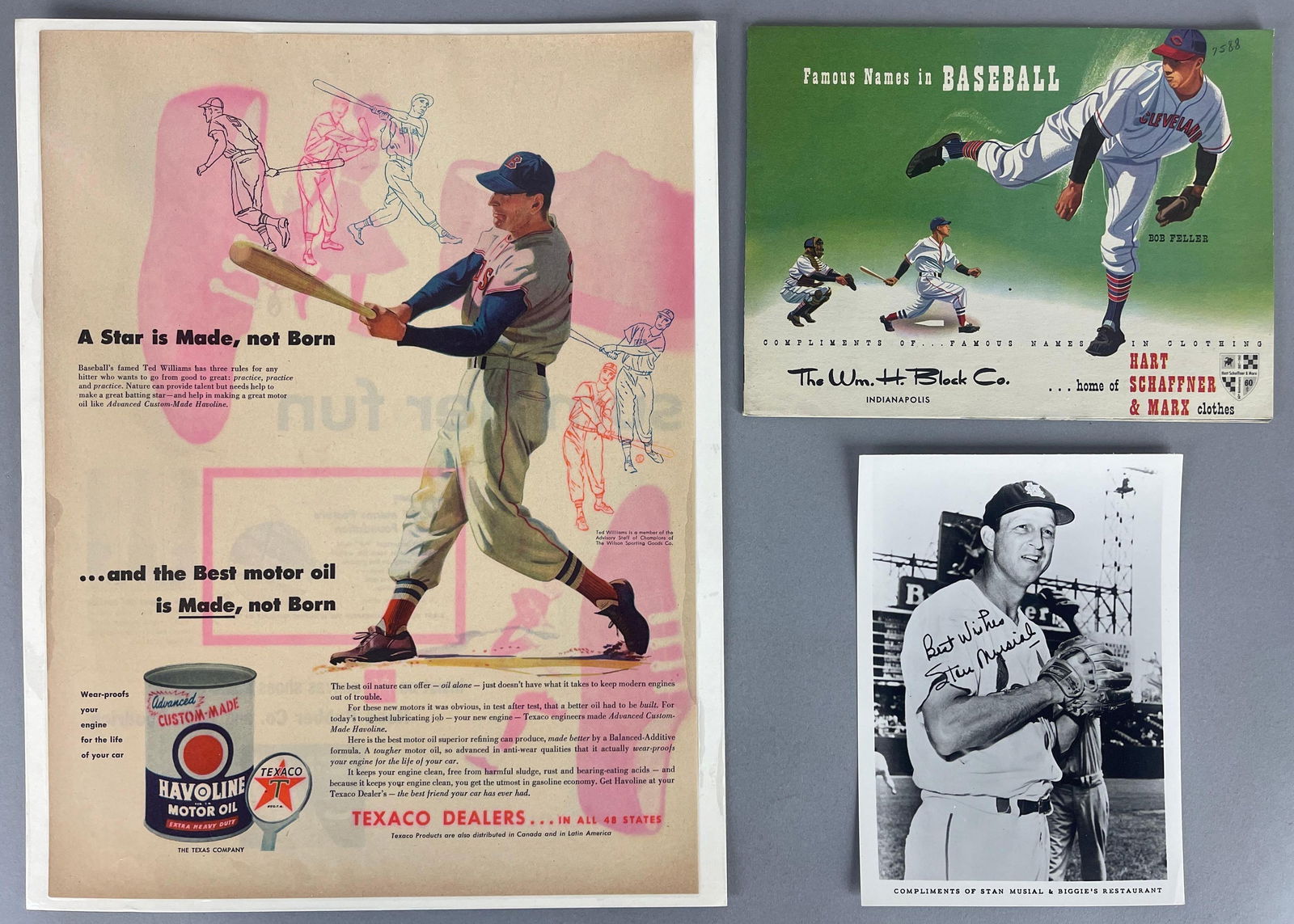 1950s Stan Musial and Biggies Restaurant Photo, 1950s Hart Schaffner and Marx Program and Ted (1 of 2)