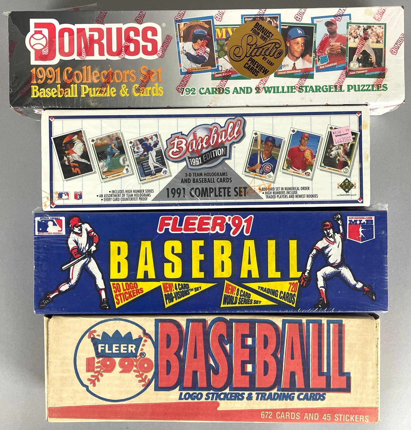 4 - 1991 Fleer, Upper Deck, Donruss Baseball Factory Sealed Complete Sets: 4 - 1991 Fleer, Upper Deck, Donruss Factory Sealed Complete Sets