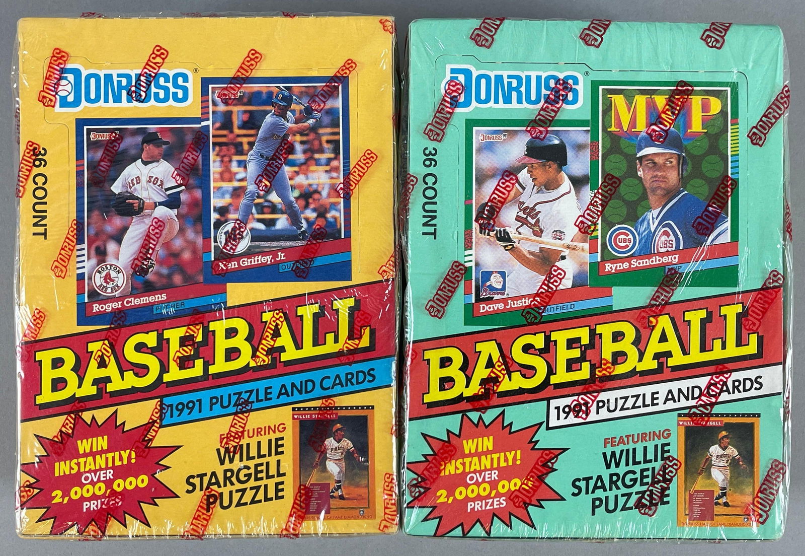 1991 Donruss Baseball Factory Sealed Wax Boxes: Factory sealed series 1 and 2 wax boxes
