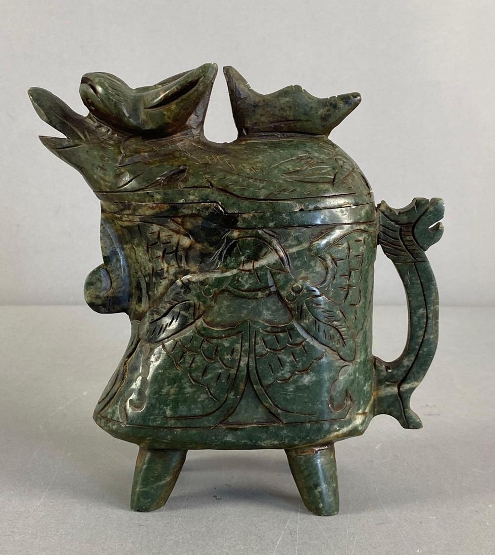 Vintage Chinese Carved Green Soapstone Vessel (1 of 5)