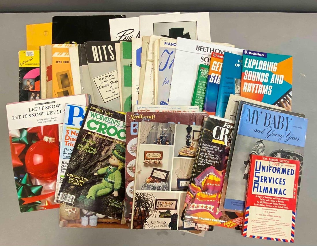 Group of Assorted Piano Sheet Music and More: Includes RadioShack Magazines, Sheet Music, and more. Largest measures 12 x 9.